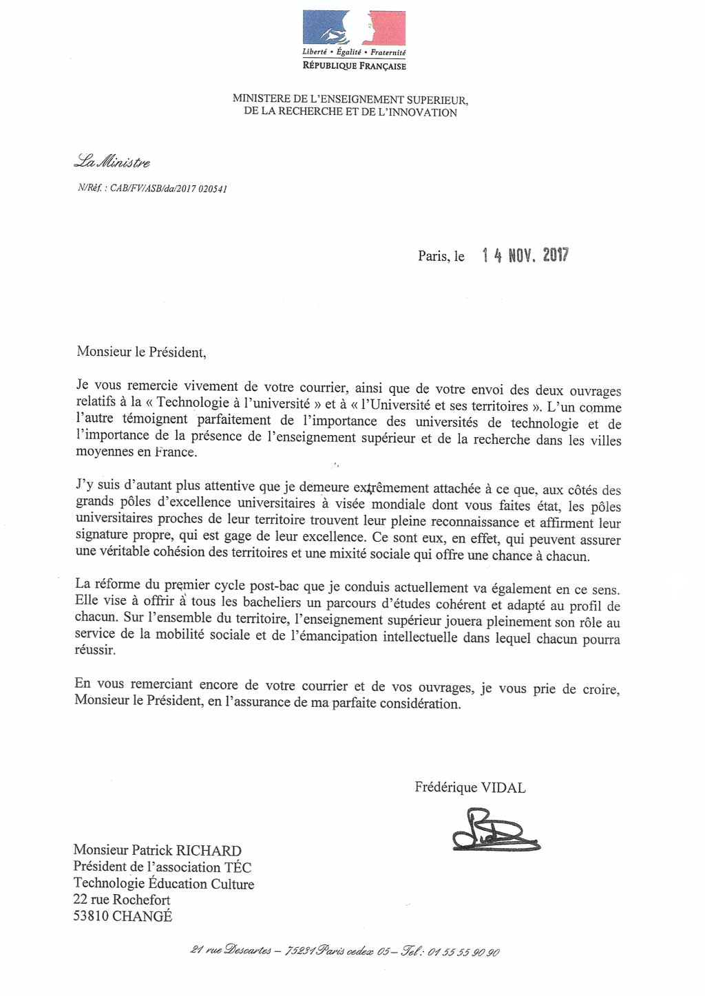 2017 Frédérique VIDAL Université de Technologie